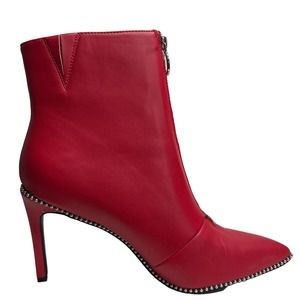 Bar III Women's BrigetP Red Pointed Toe Studded High Heel Boot Booties Size 11 M